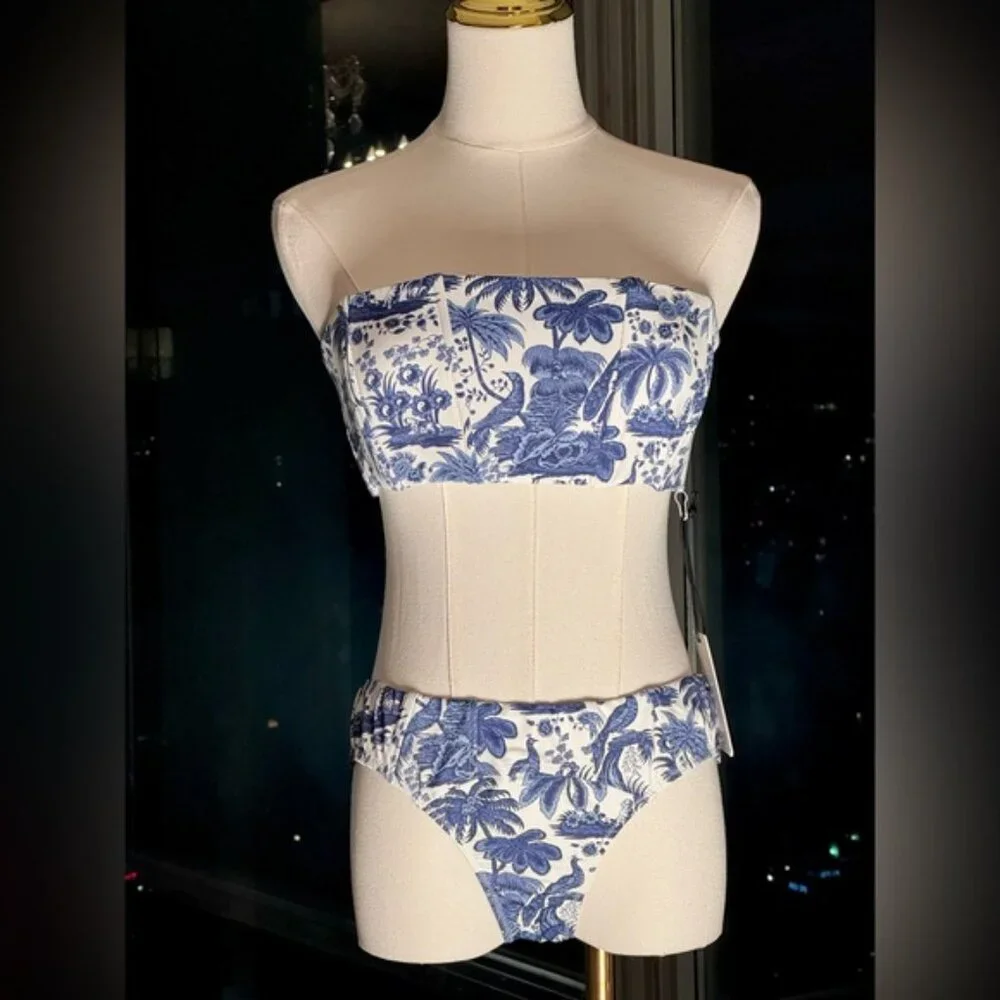 🆕 STAUD 🧿 NWT Blue Toile Bikini Set, Mala Top & Corsage Bottom - Sz L - Blue - Picture 10 of 16